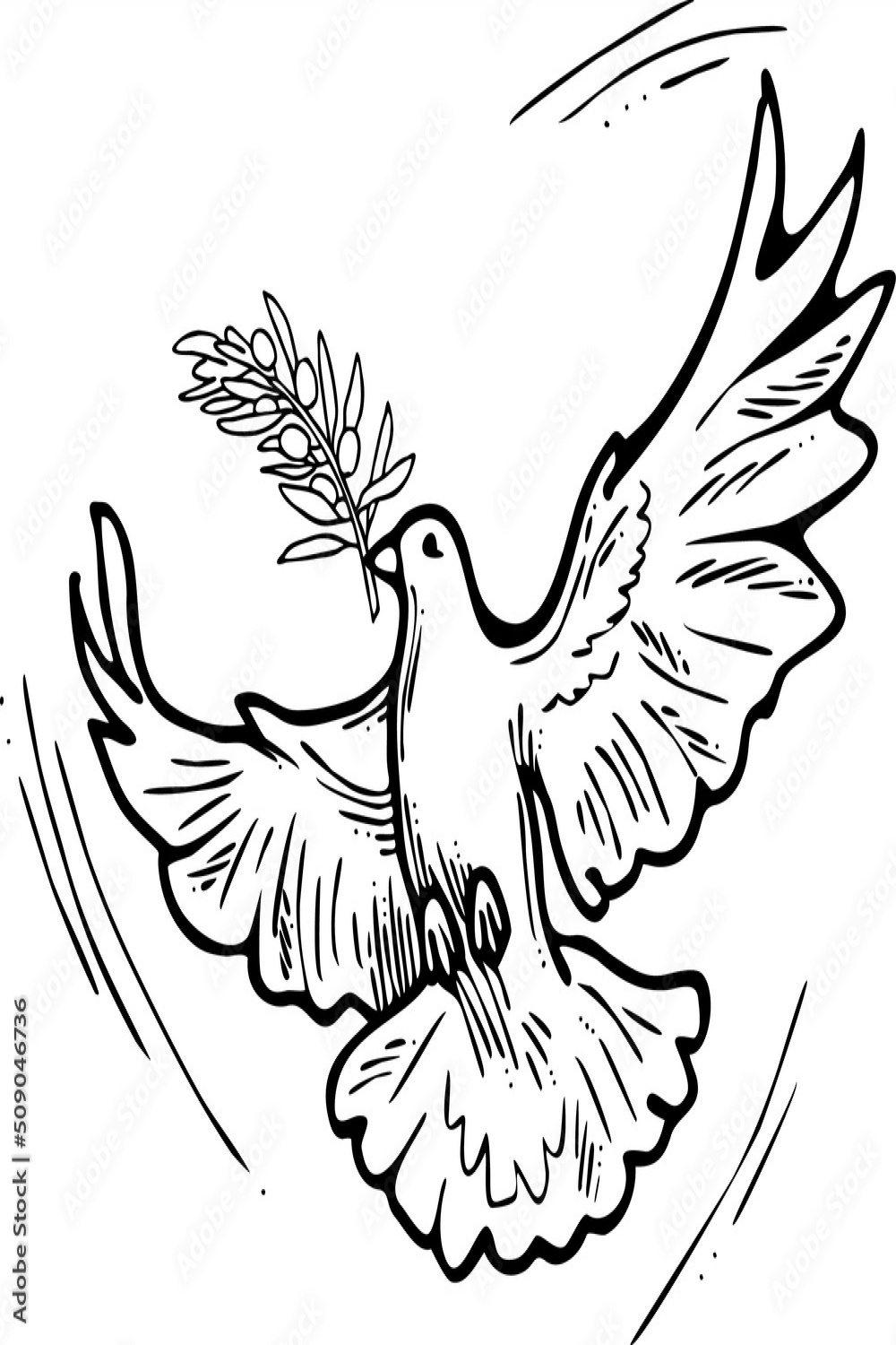 Dove of peace flying with green olive branch