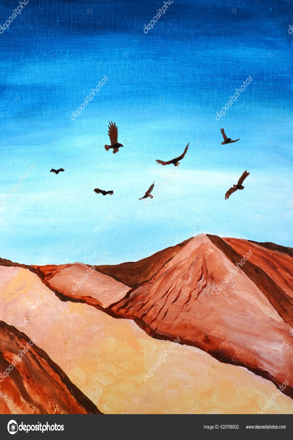 Drawing Bright Large Sand Dunes Birds Fly Picture Contains