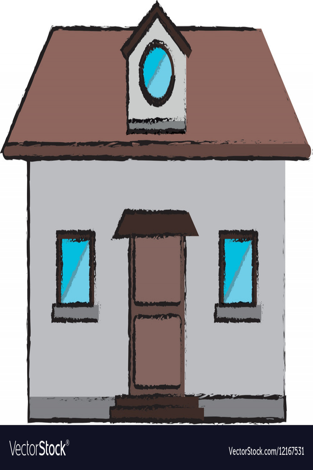 Drawing front view home window loft Royalty Free Vector