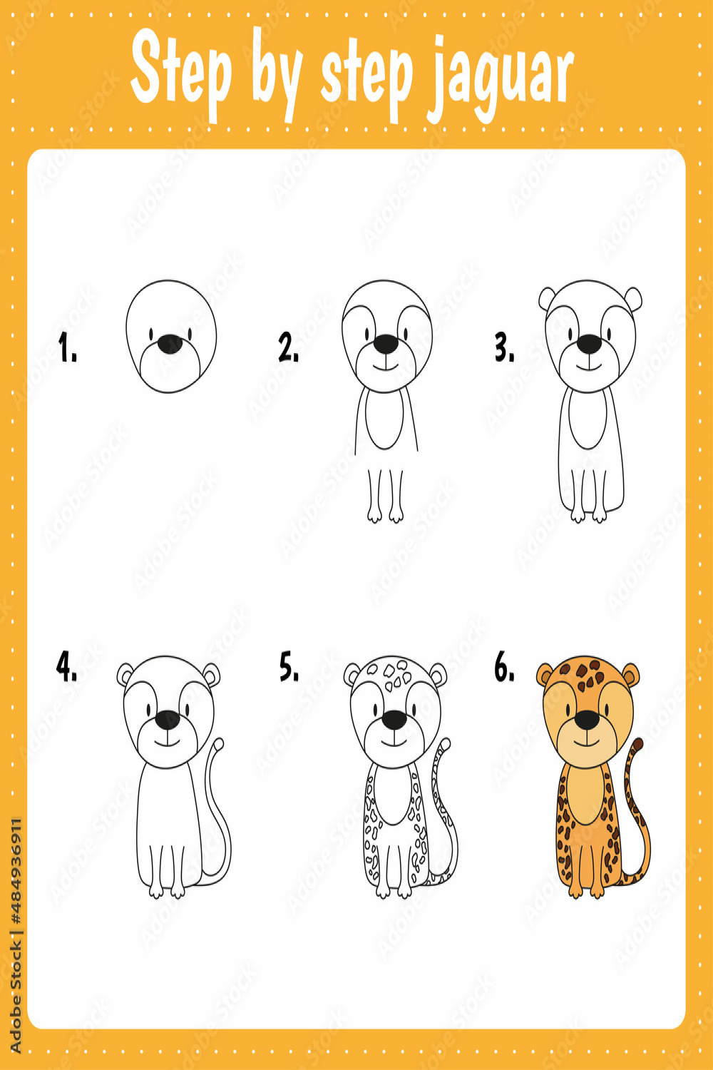 Drawing lesson for children. How draw jaguar