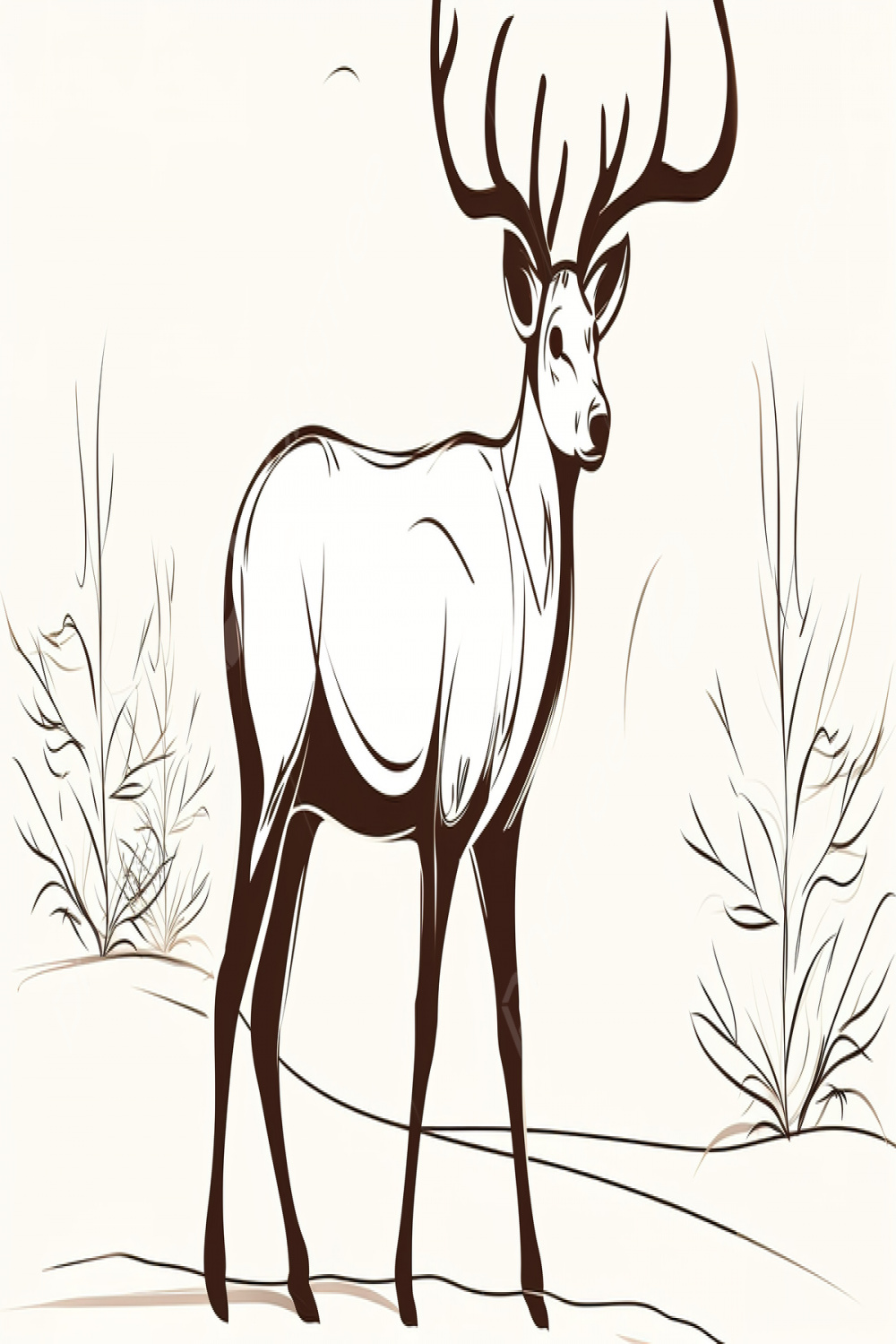 Drawing Of A Deer And Trees Background, Picture Of A Reindeer To