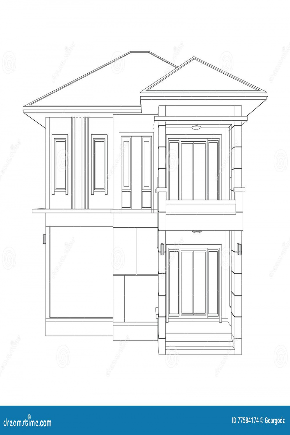 Drawing of D Home Building (front View) Stock Illustration