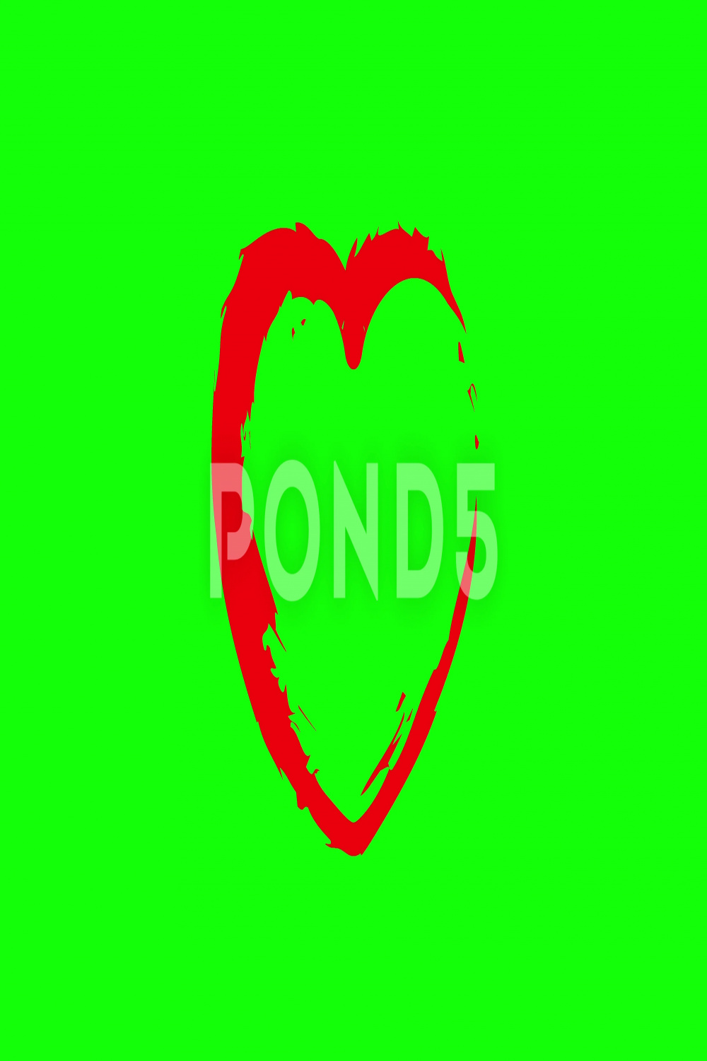 Drawing red heart. Cartoon heart. green screen