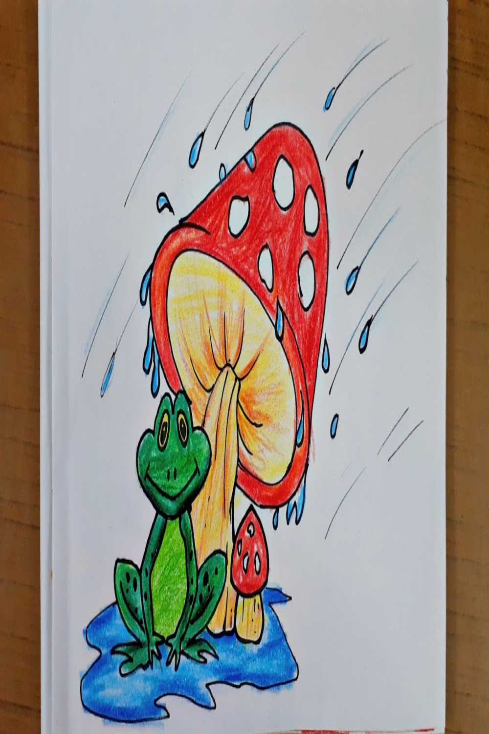 Easy frog painting//Frog with mushroom composition//Rainy day painting