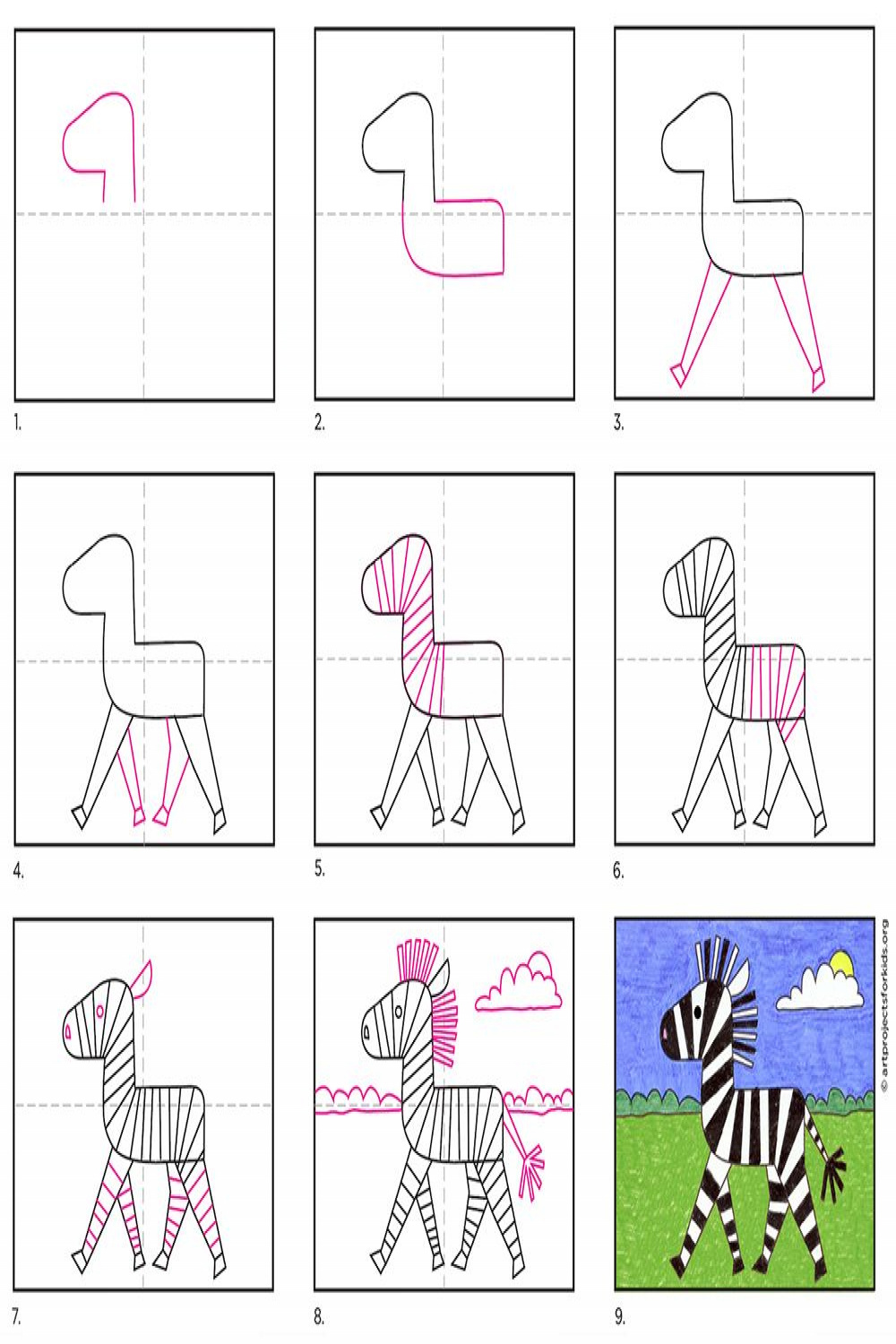 Easy How to Draw a Zebra Tutorial and Zebra Coloring Page  Zebra