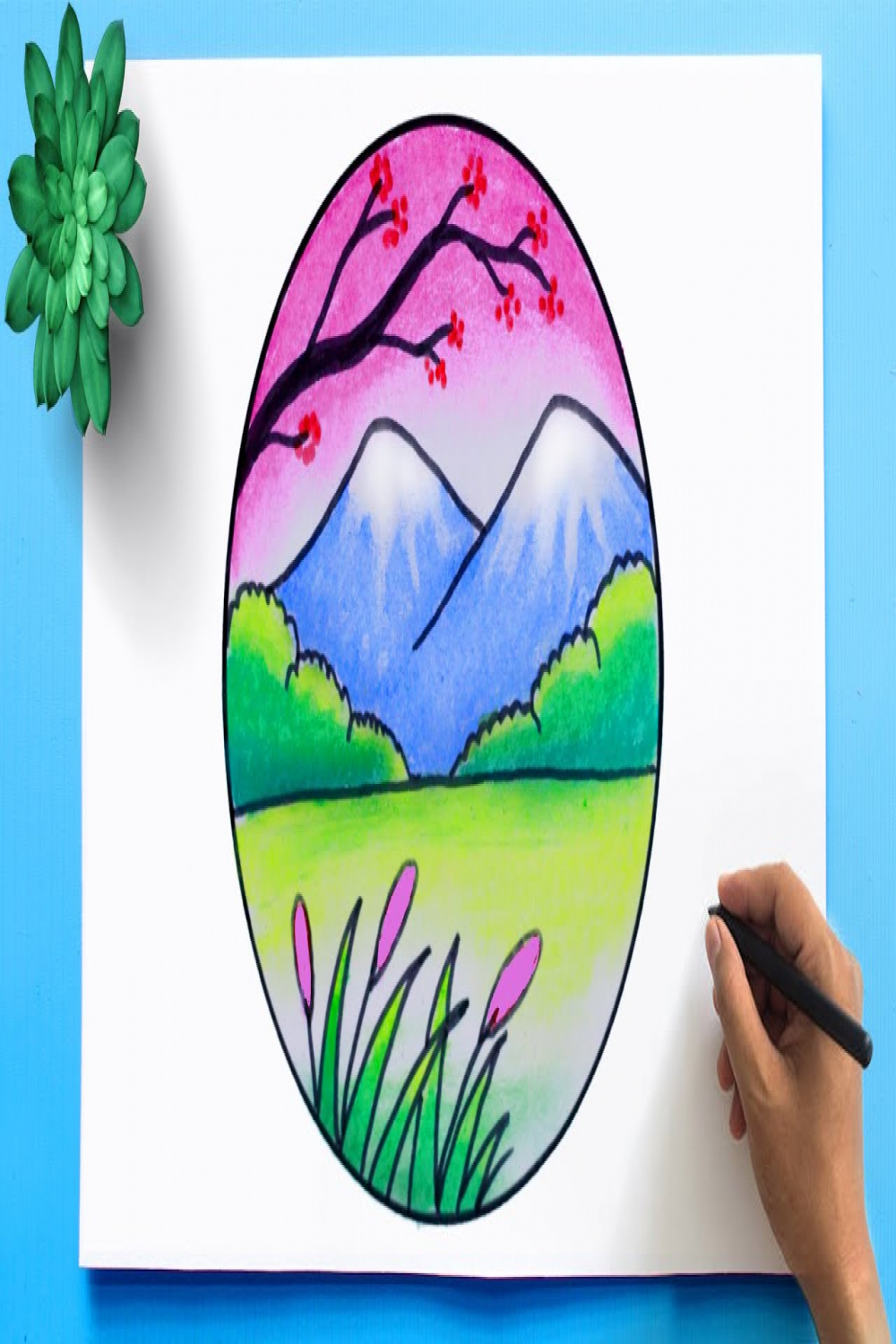Easy Scenery Drawing  Colorful landscape to draw - YouTube