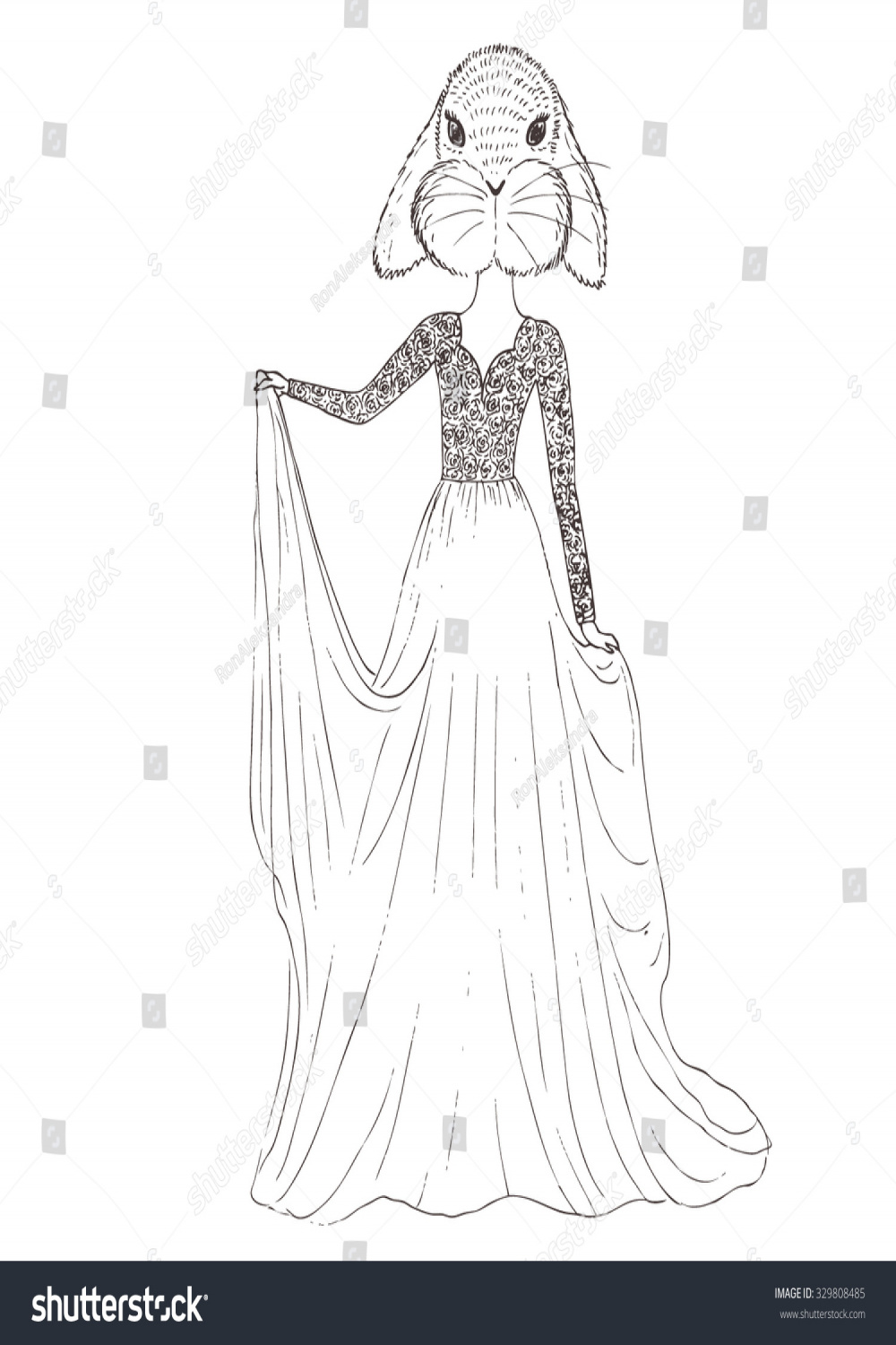 Fashion Rabbit Human Body Animal Head: Stock-Vektorgrafik