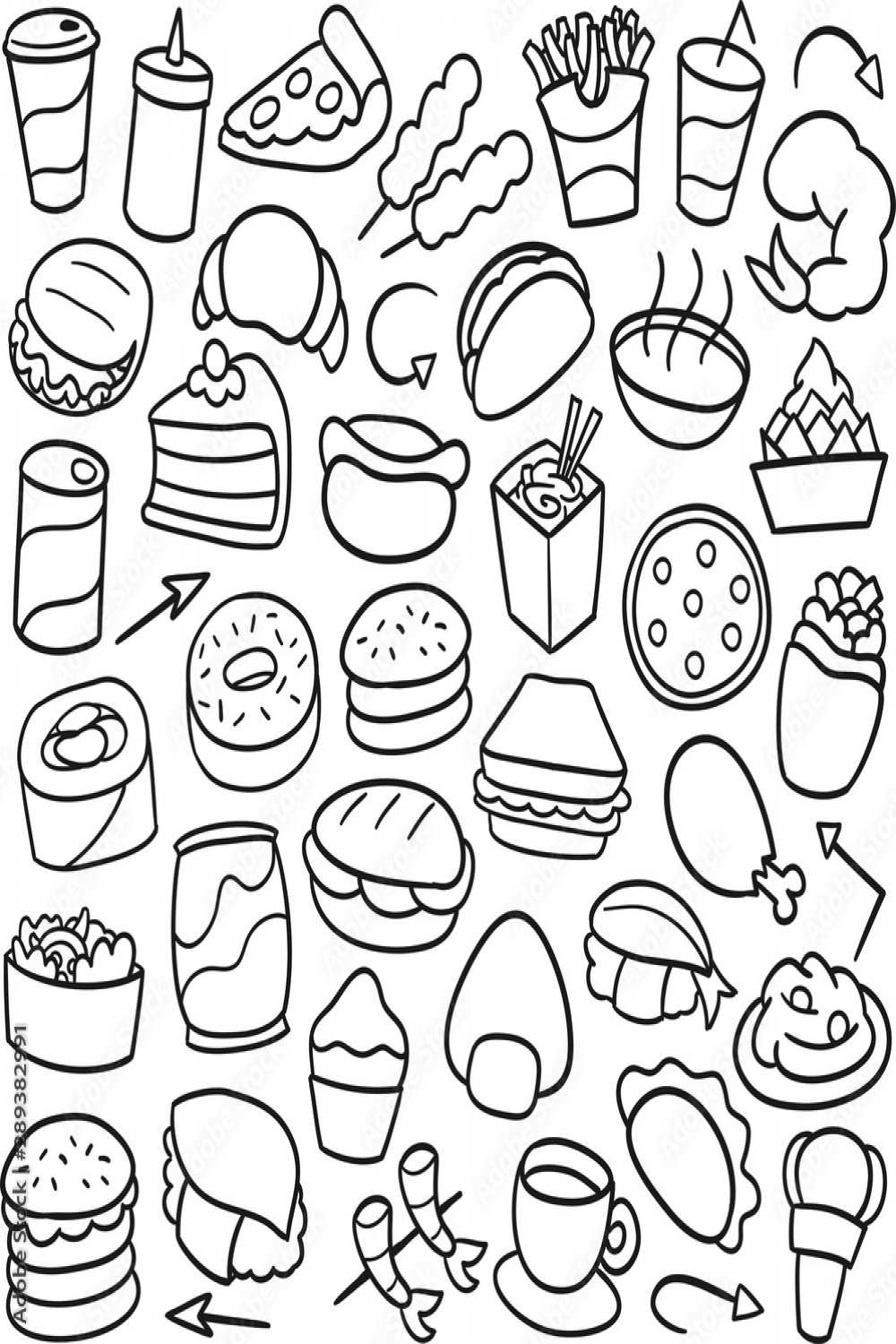 Fast Food Restaurant Traditional Doodle Icons Sketch Hand Made