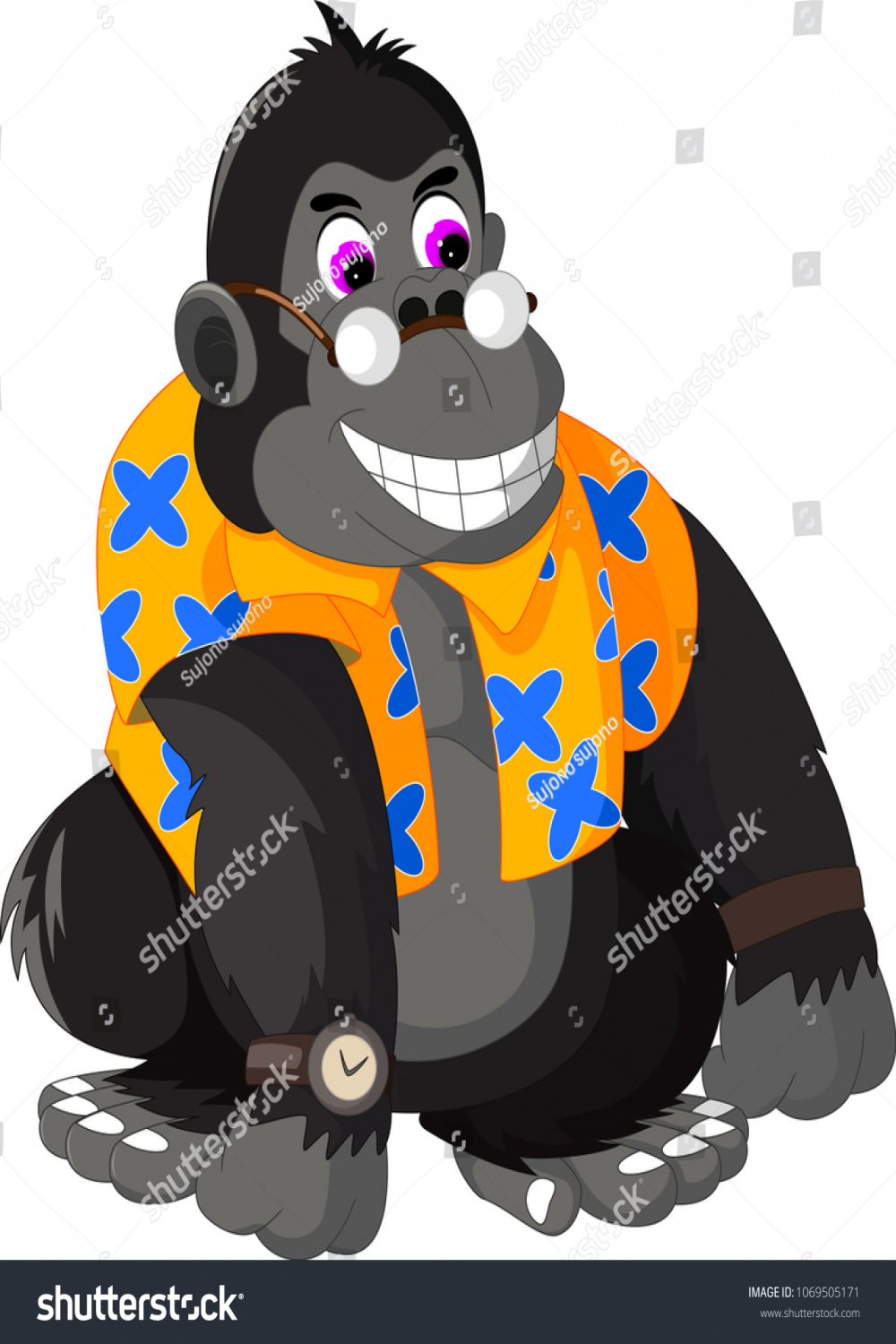 Funny Gorilla Cartoon Sitting Laughing Use Stock Vector (Royalty