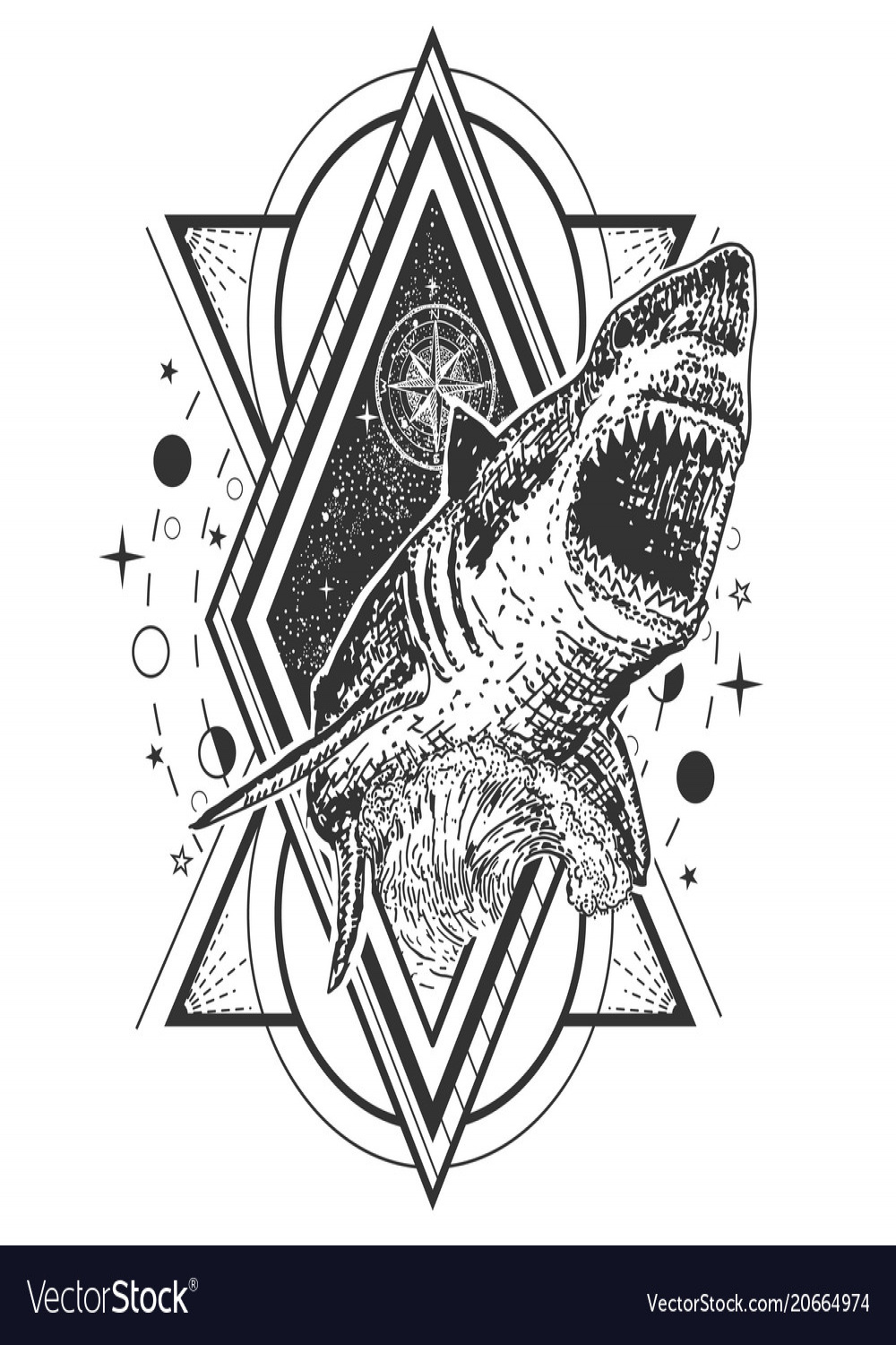 Geometric shark tattoo or t-shirt print Royalty Free Vector