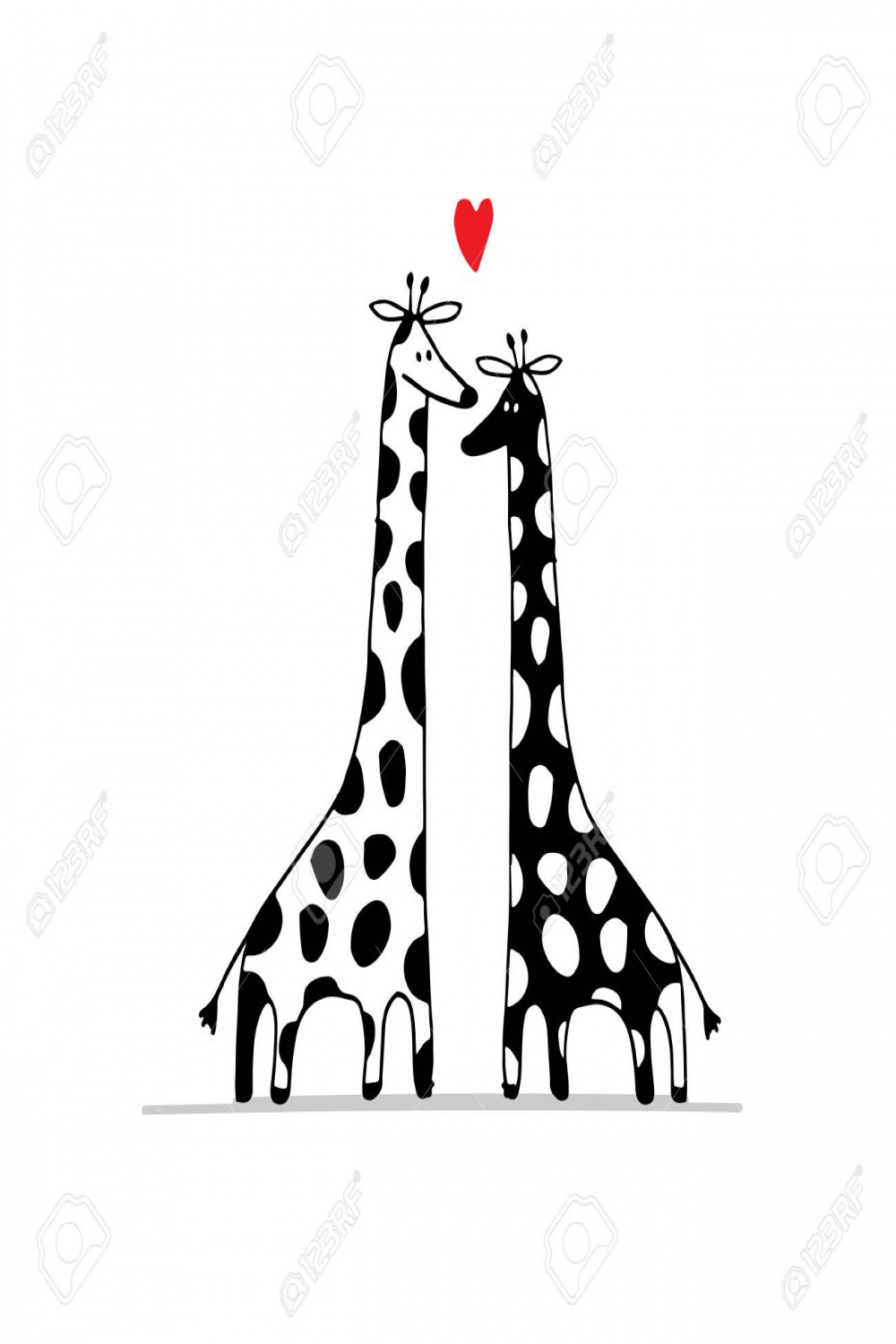 Giraffes Couple In Love, Sketch For Your Design