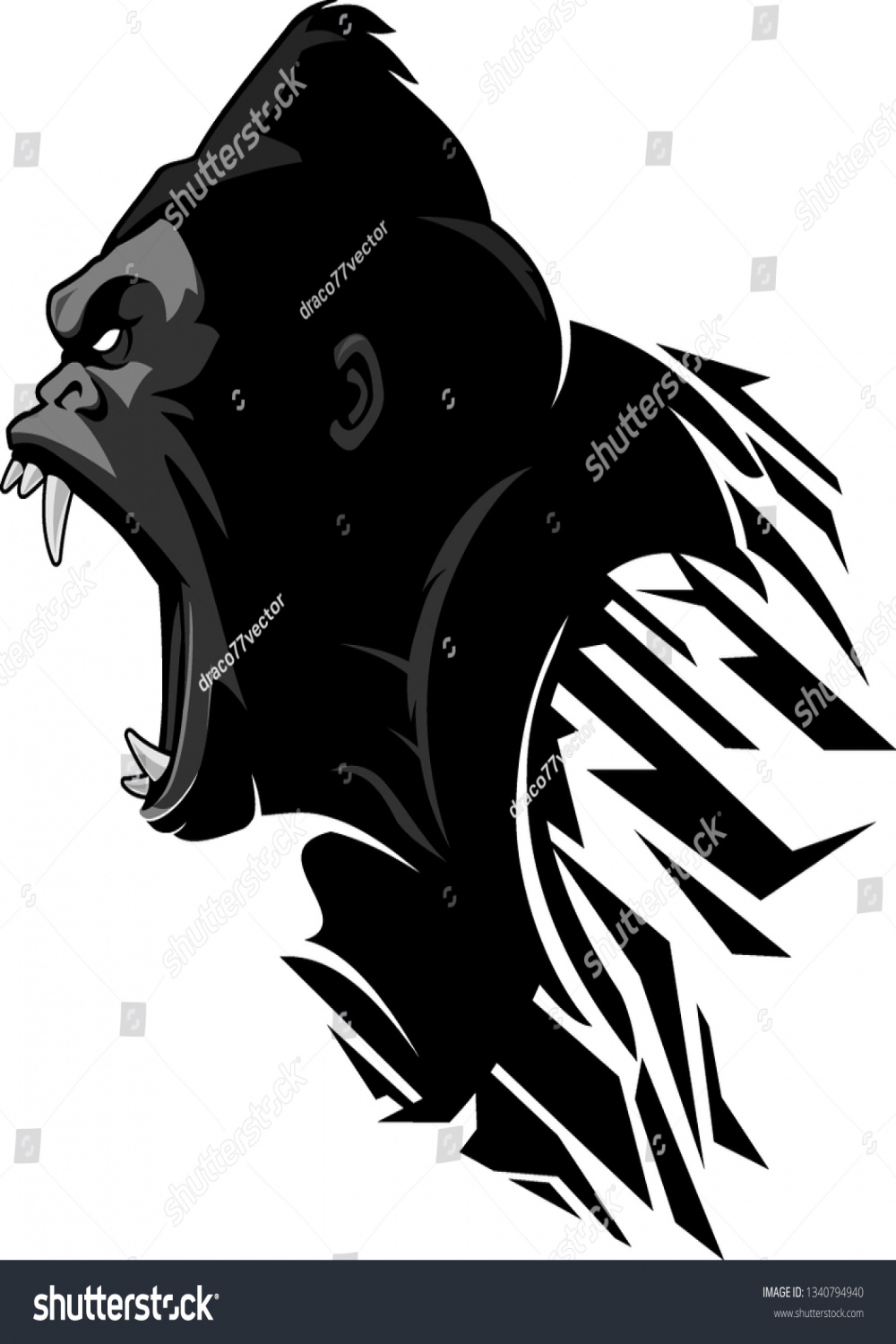 Growling Wild Gorilla Side View Abstract Stock Vector (Royalty