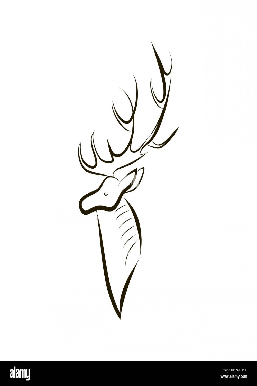 Hand drawing silhouette of deer head. Side view