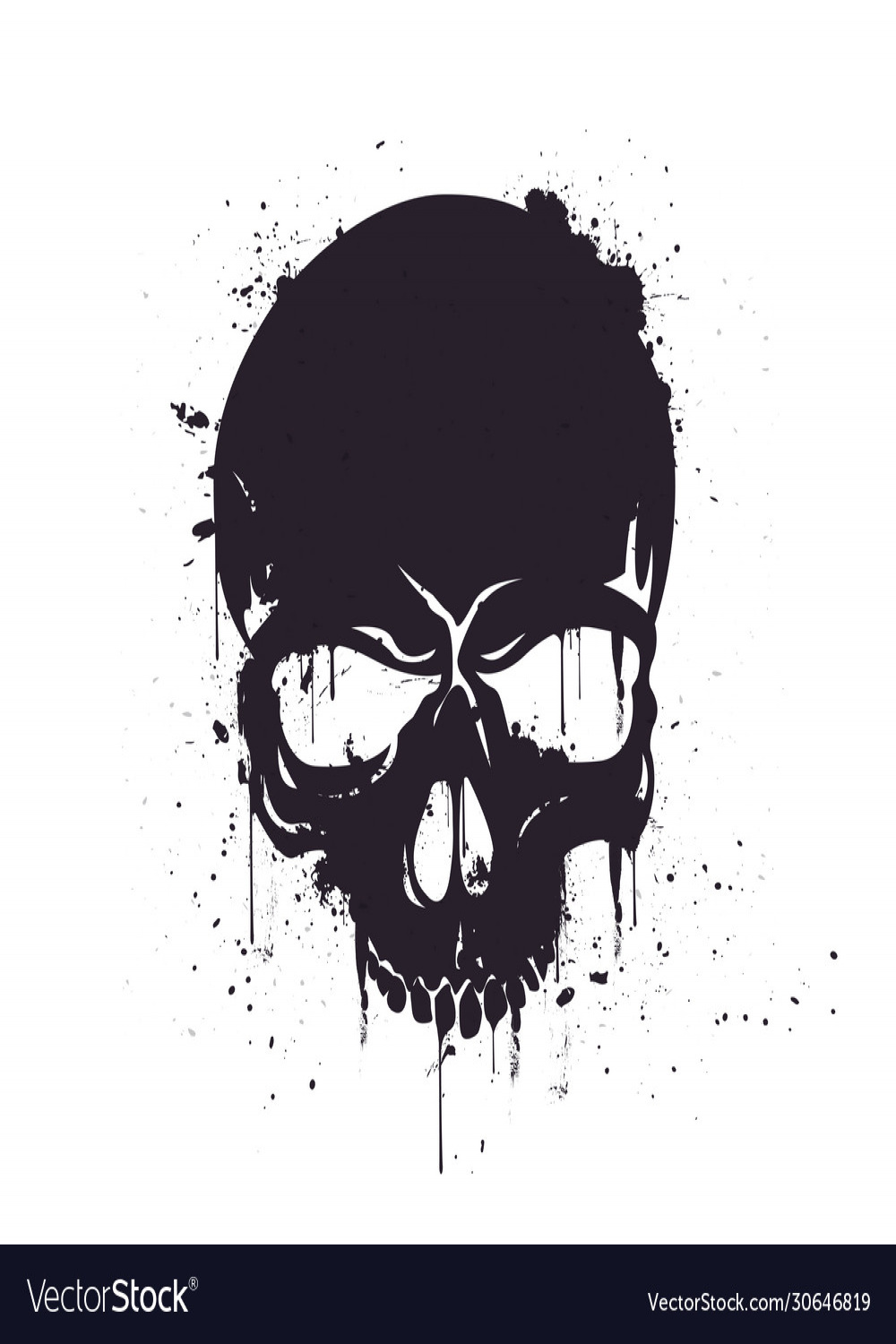 Hand drawn black skull with splash effects Vector Image
