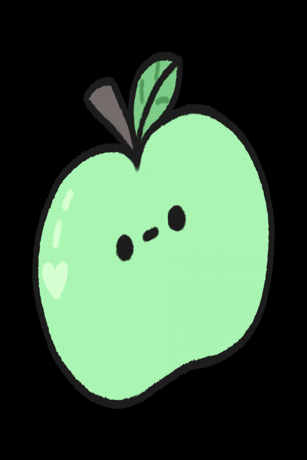 Hand-drawn Cute Green Apple, Cute fruit character design in doodle