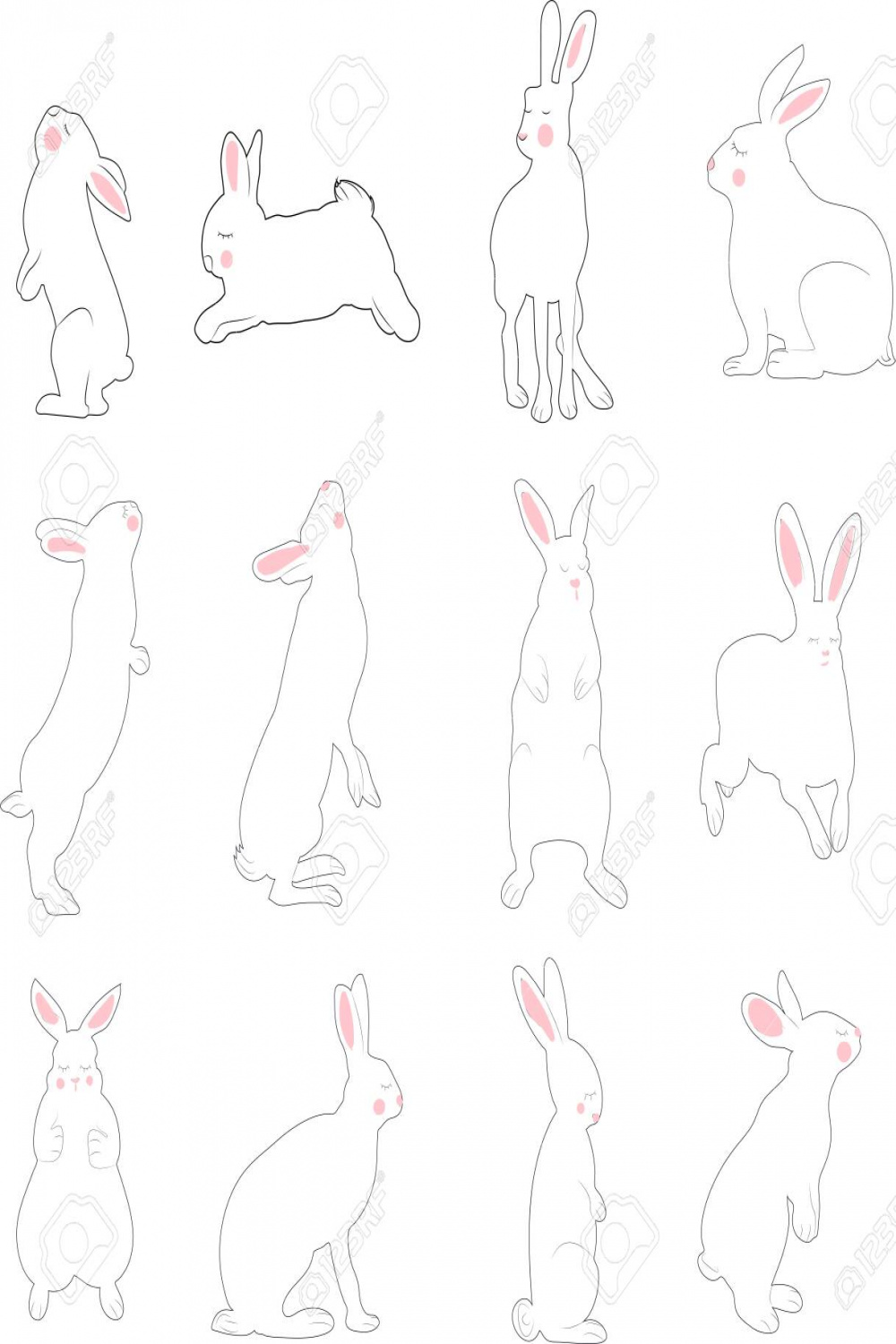 Hand-drawn Vector Easter Running, Looking Up And Sitting In