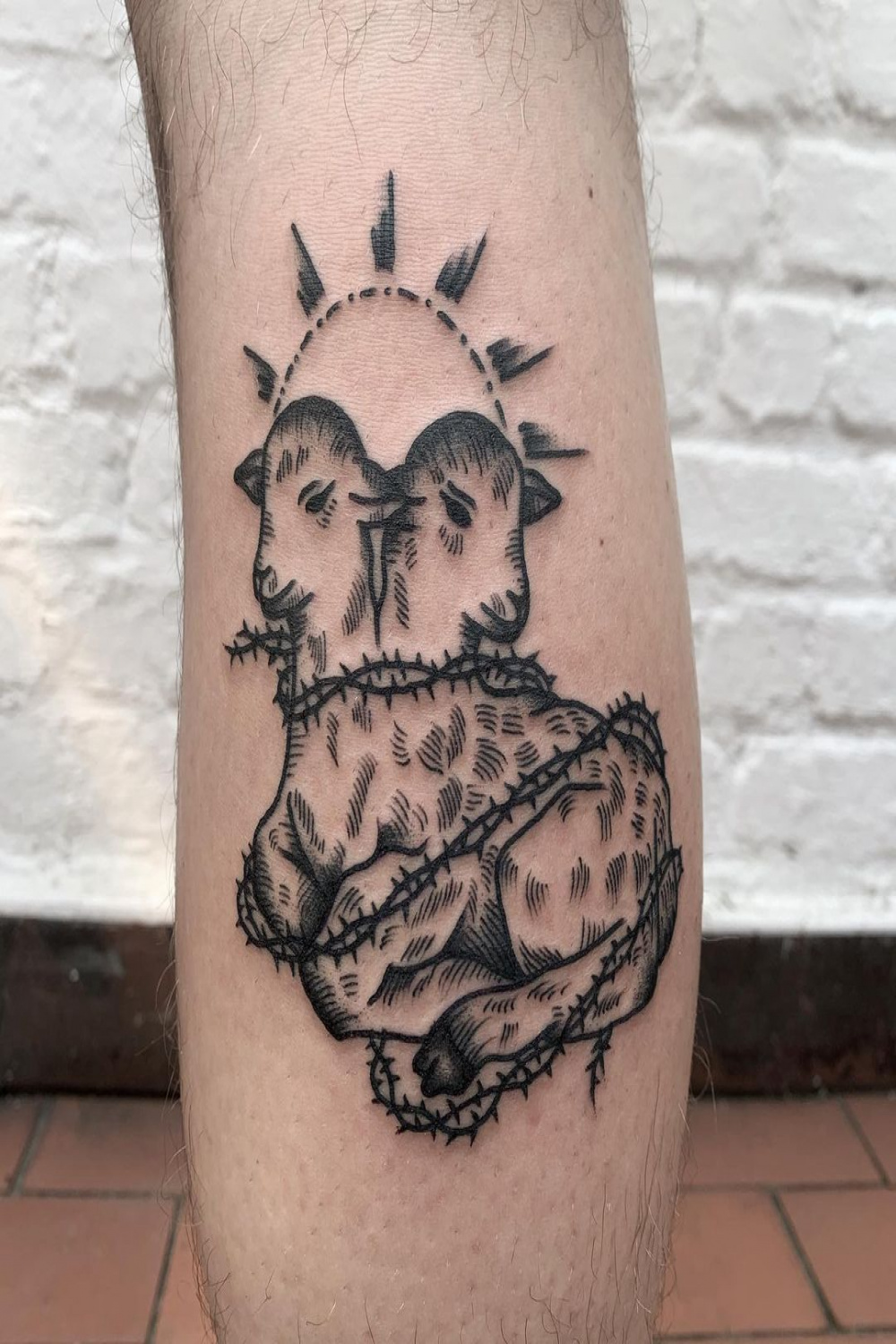headed lamb tattoo by @flowersafterdeath Blackwork linework
