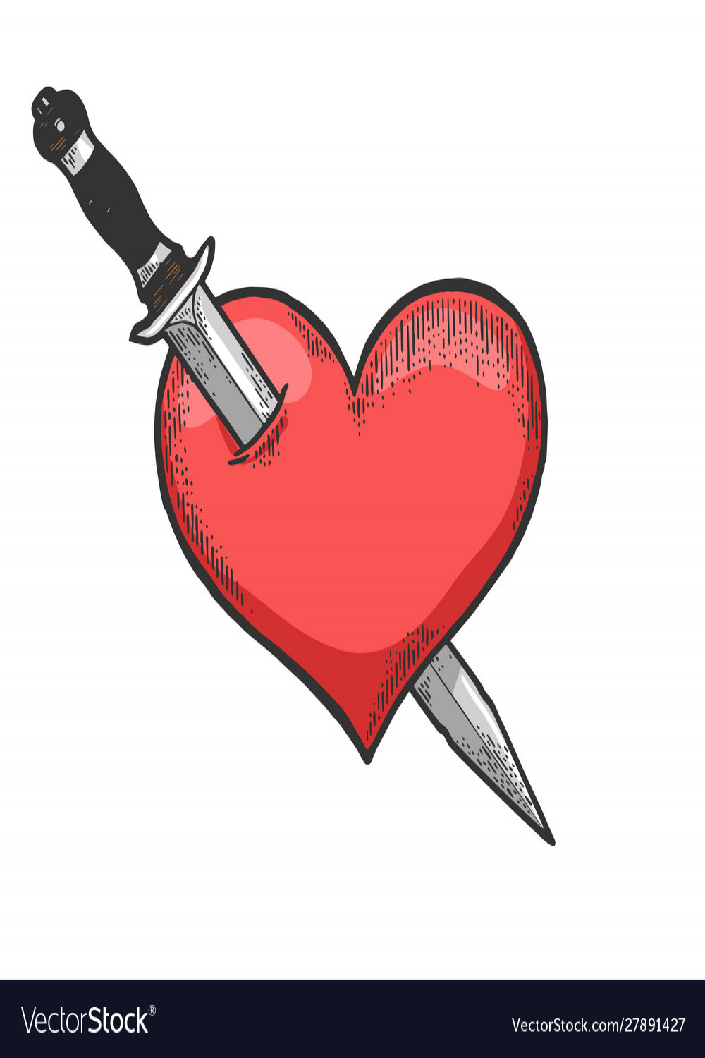 Heart symbol pierced with knife sketch engraving Vector Image