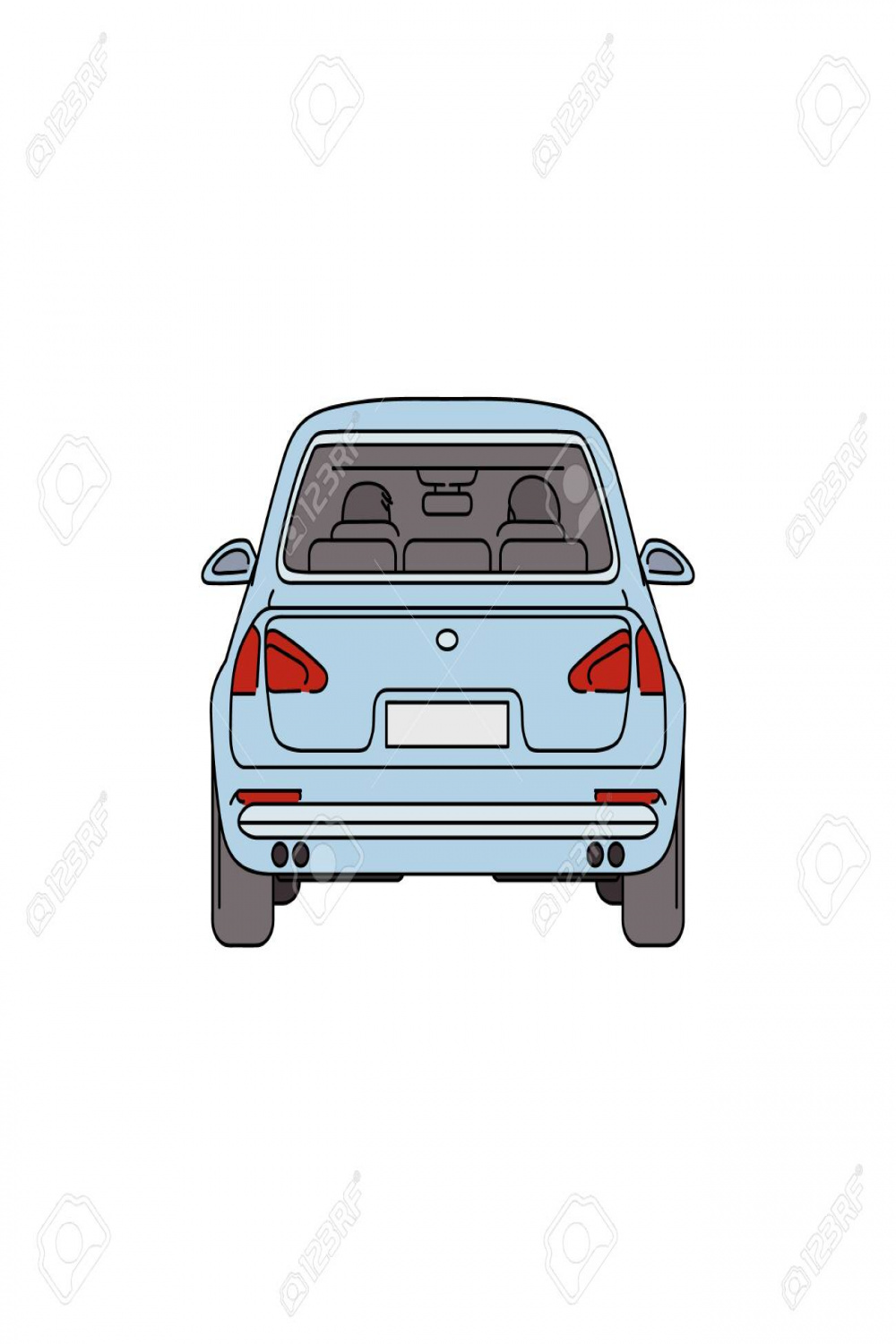 Hellblaues Auto Von Hinten - Cartoon-Zeichnung Eines Leeren