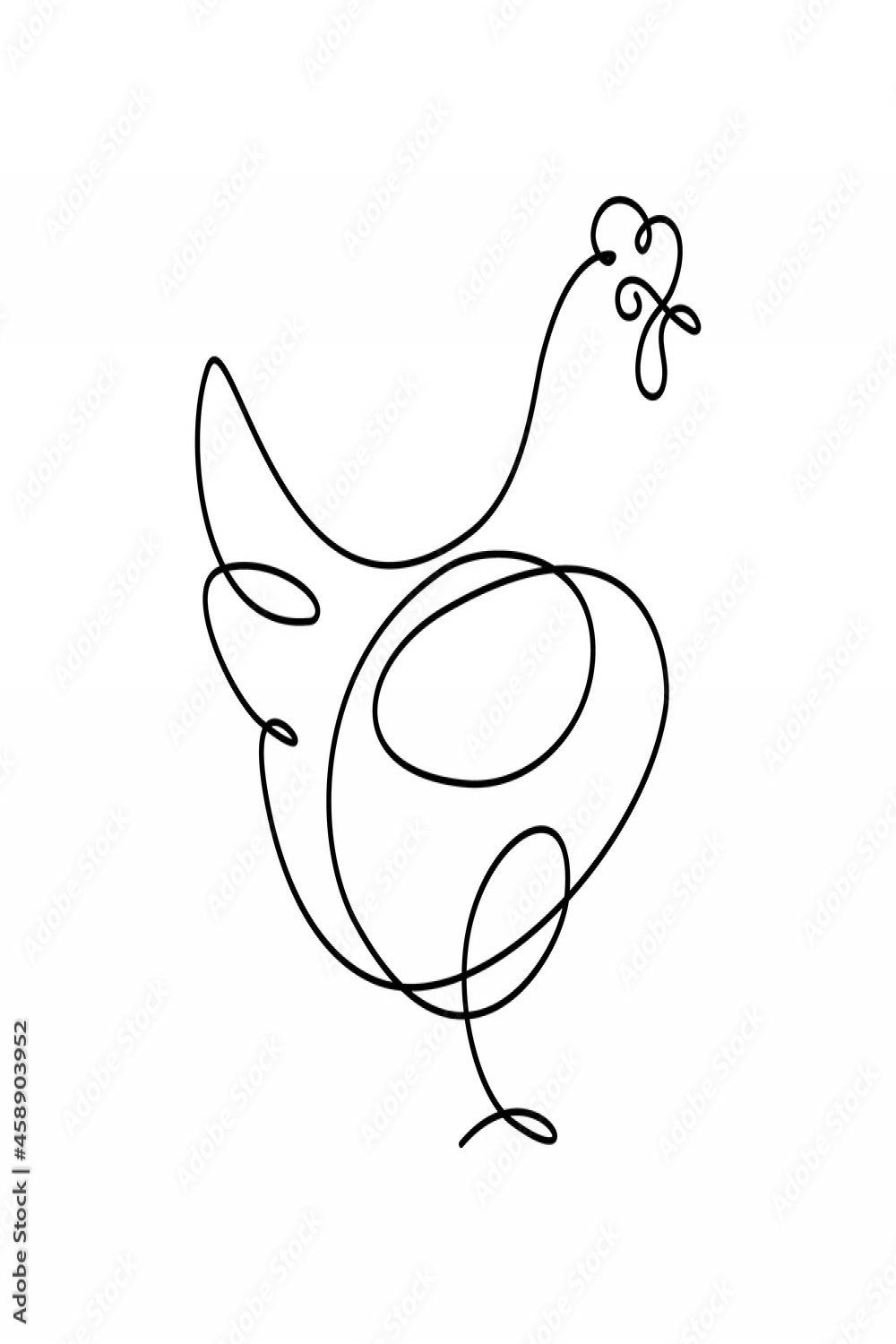 Hen in continuous line art drawing style