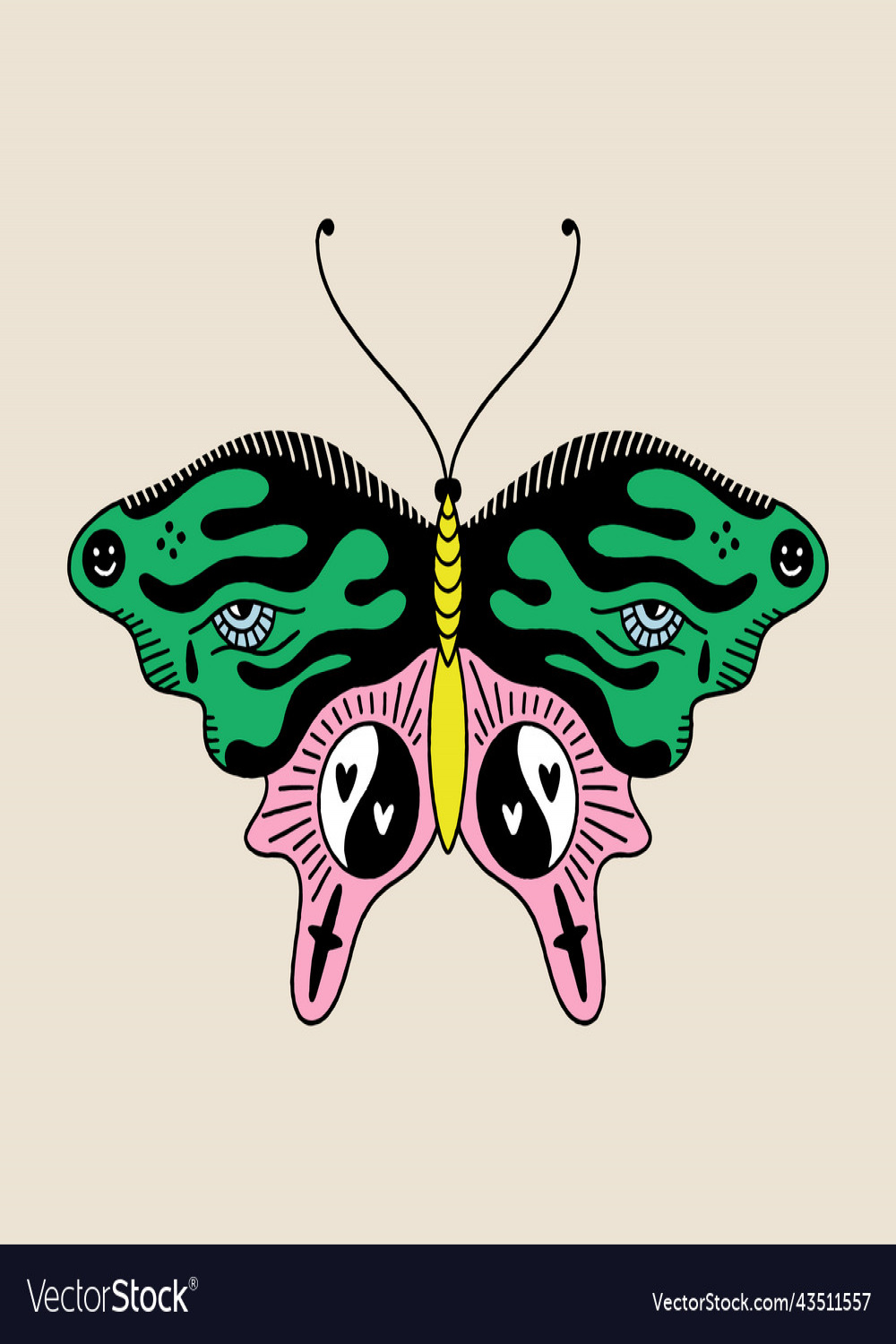 Hippie bohemian groovy funky butterfly in s Vector Image
