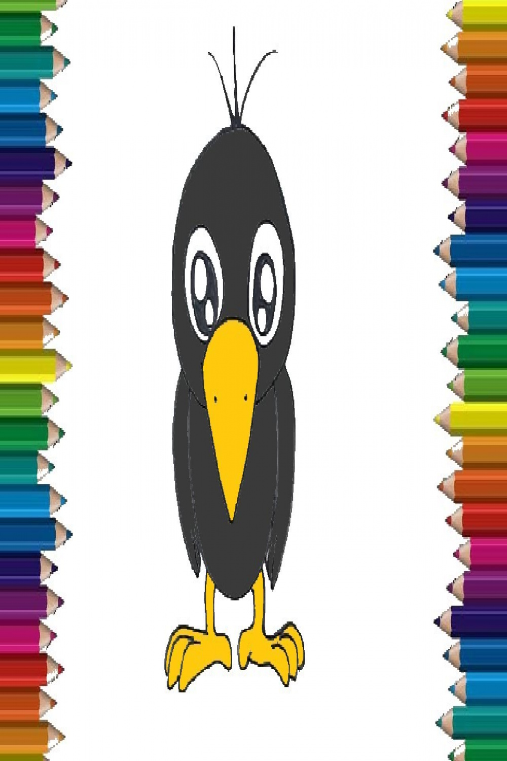 How to draw a crow cute and easy - Cartoon crow drawing and coloring