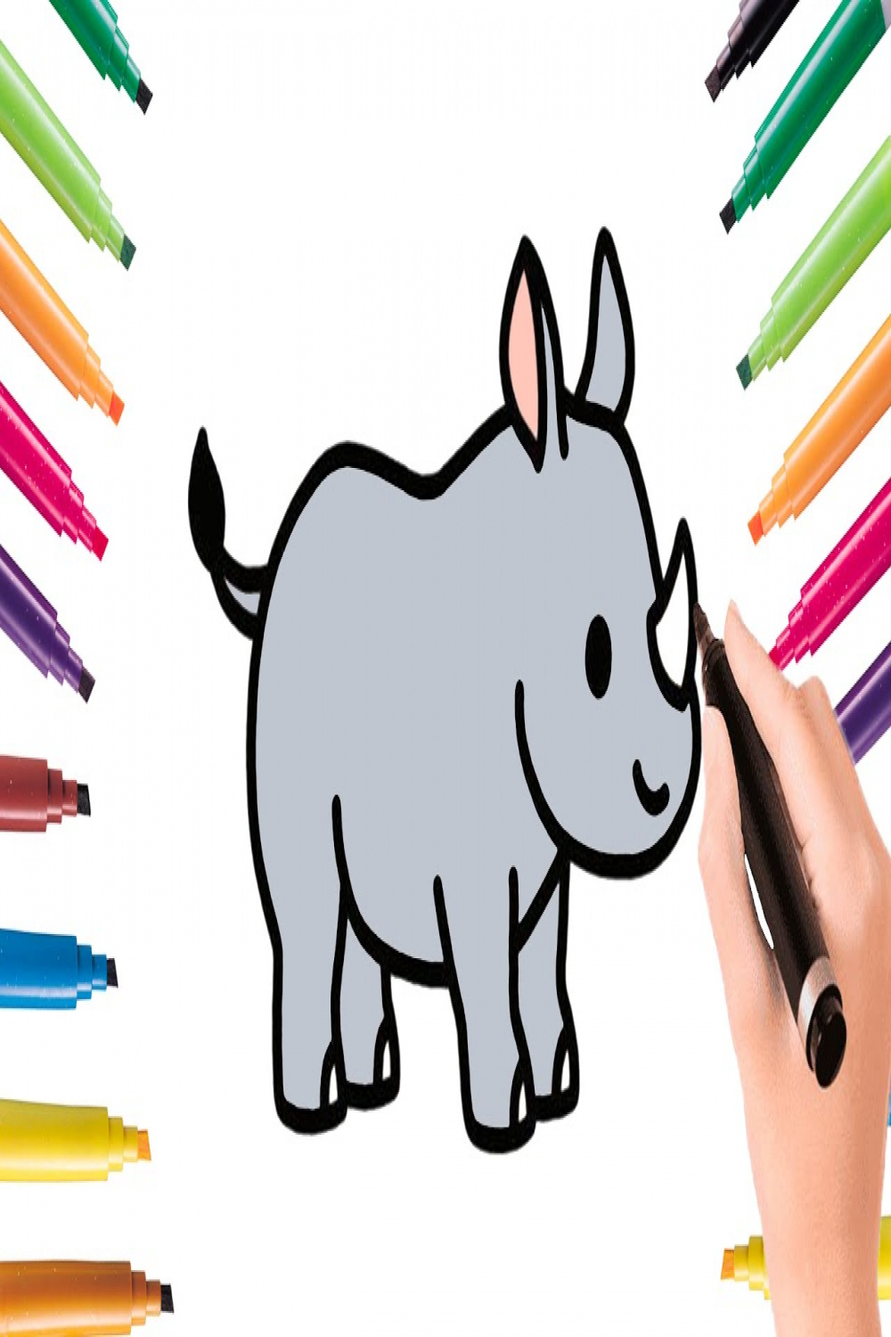 🦏 How to draw a cute rhinoceros? Easily and simply! A drawing for kids  step by step 🦏