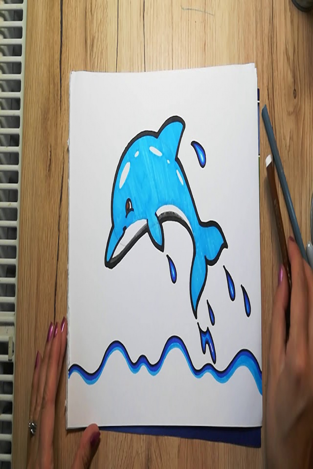 HOW TO DRAW a Dolphin - Sea Creatures Series - Easy Drawing for Kids -  Coloring with markers