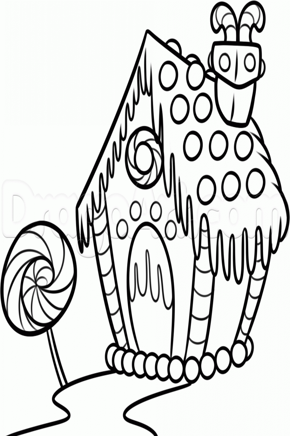 how to draw a gingerbread house step   House colouring pages