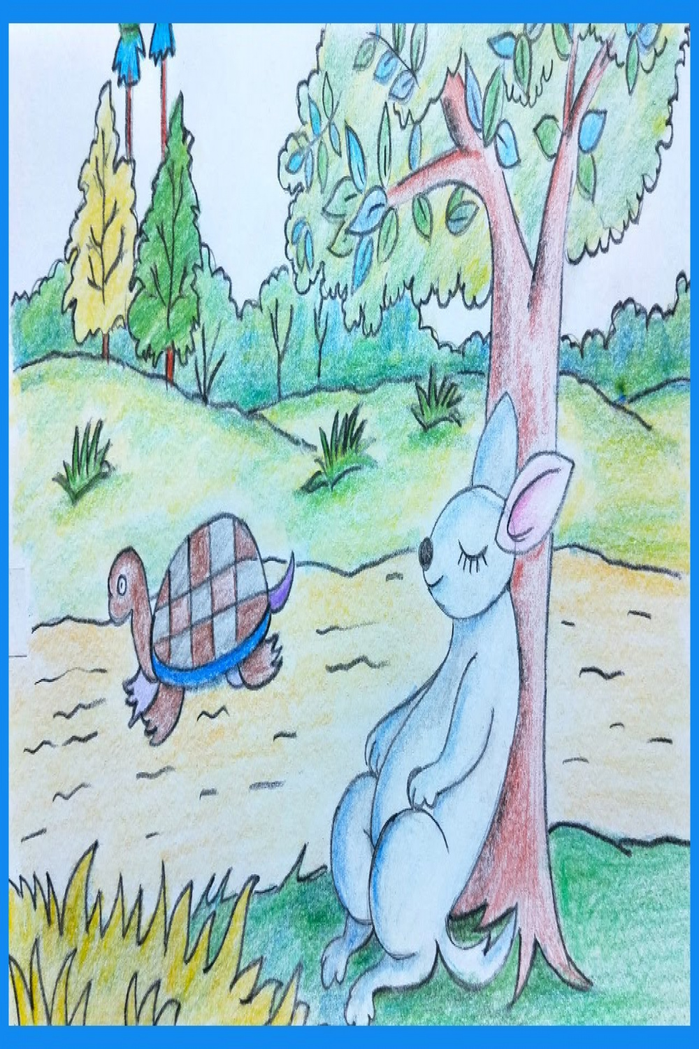 how to draw a rabbit and a tortoise for kids step by step very easy