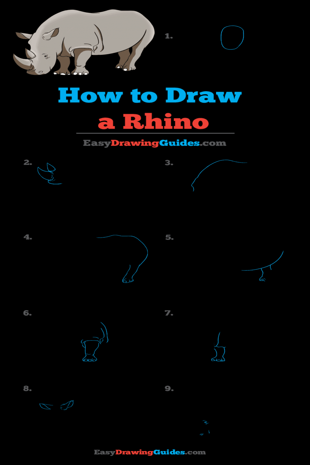 How to Draw a Rhino - Really Easy Drawing Tutorial  Drawing