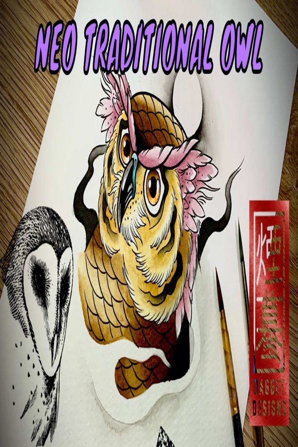 How to draw an owl (Neo traditional tattoo)
