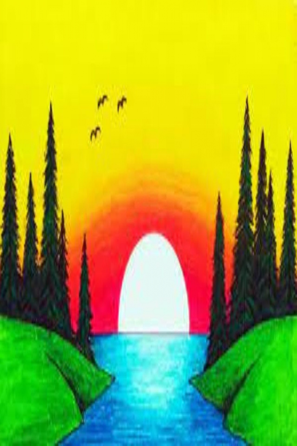 How to Draw Beautiful Sunset scenery /easy sunset drawing #drawing