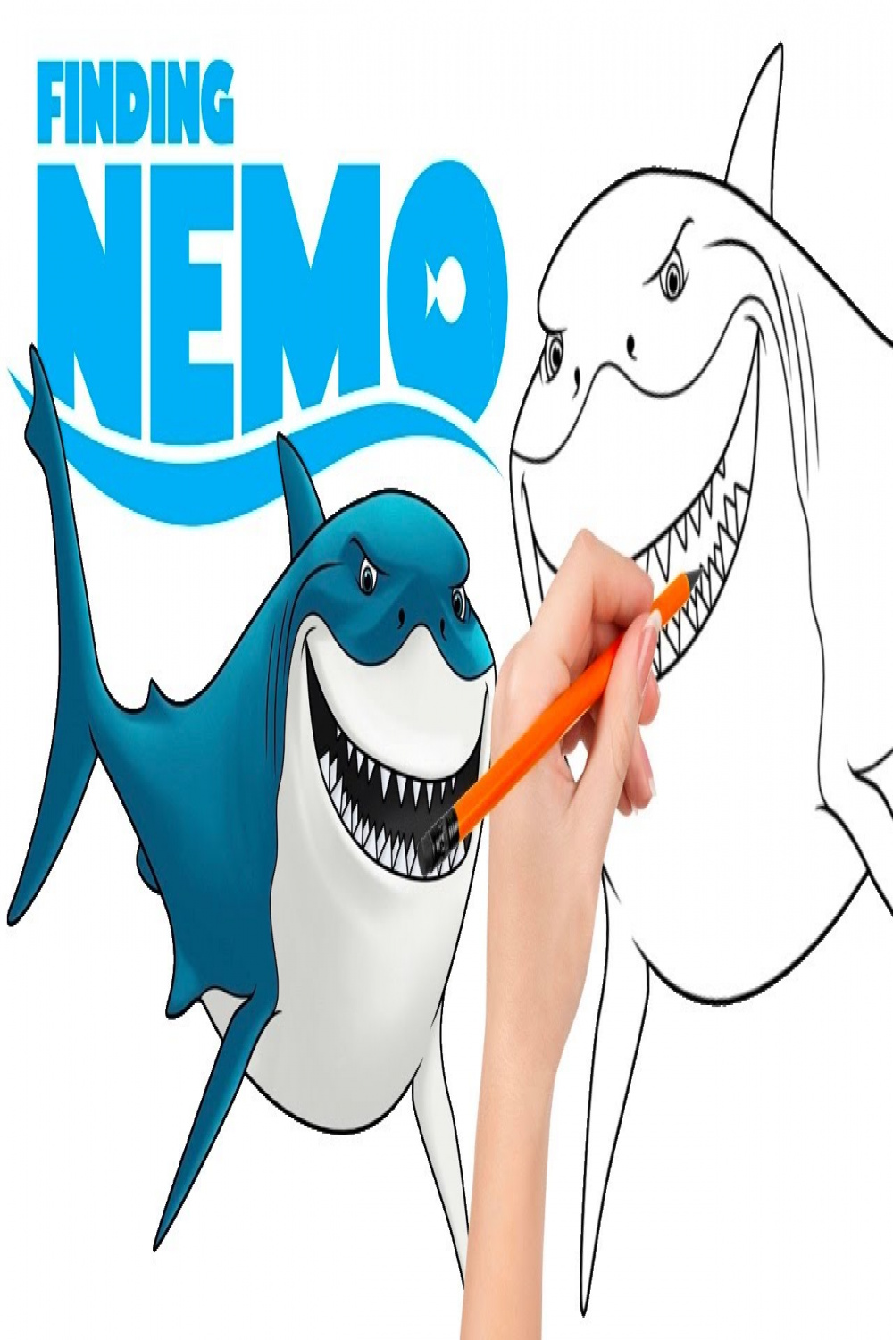 How to draw - Bruce is a great white shark trying to change his image -  Finding Nemo