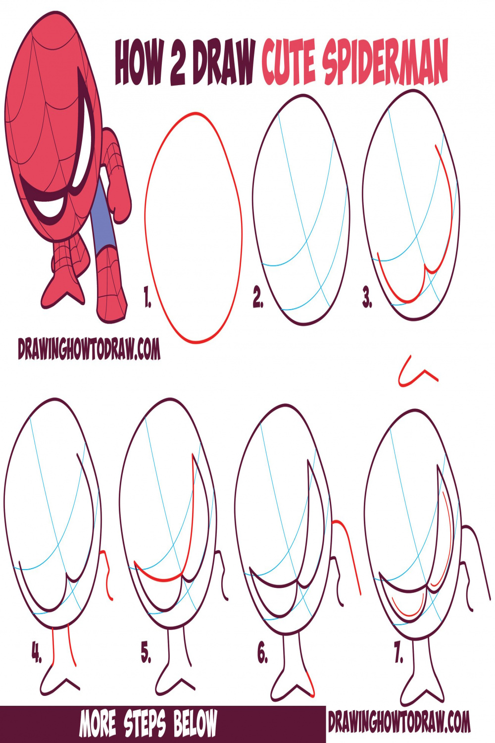 How to Draw Cute Spiderman (Chibi / Kawaii) Easy Step by Step