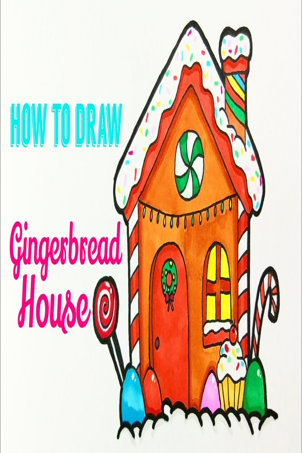 HOW TO DRAW GINGERBREAD HOUSE Easy & Cute Christmas Drawing Tutorial For  Kids / Beginner