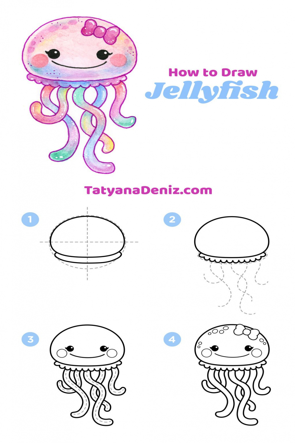 How to draw kawaii jellyfish (step-by-step tutorial)  Jellyfish