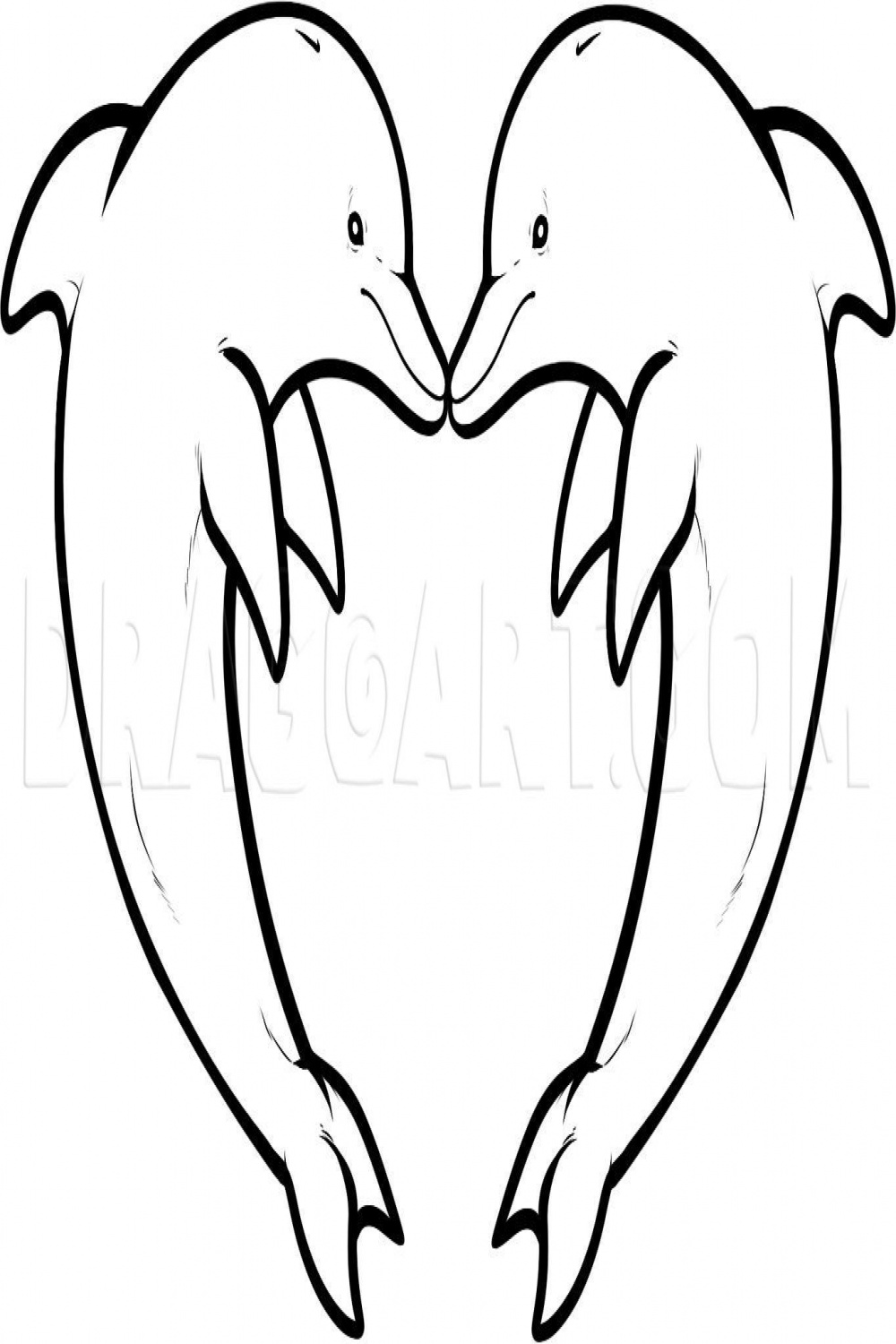 How To Draw Love Dolphins, Dolphin Heart, Step by Step, Drawing