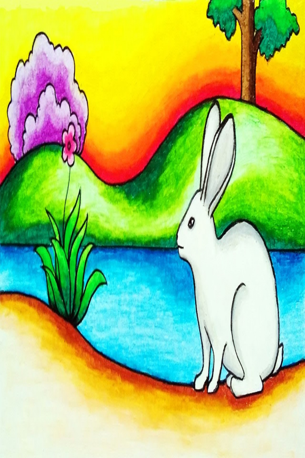 How to Draw Rabbit Scenery Step by Step  Easy Rabbit Scenery Drawing for  Beginners