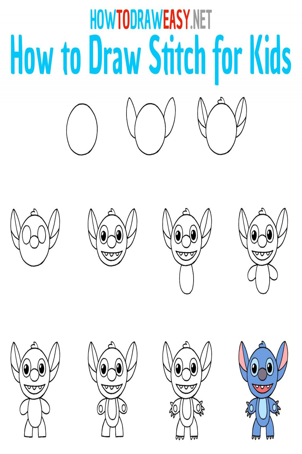 How to Draw Stitch Step by Step  Easy disney drawings, Drawing