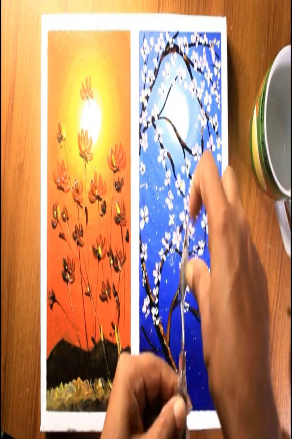 How TO Draw sunset with flower/sunset painting/how to paint a sunset with  flowers