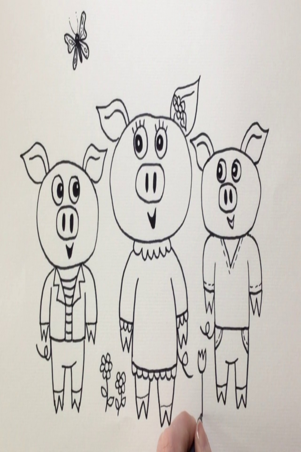 How to draw the Three Little Pigs