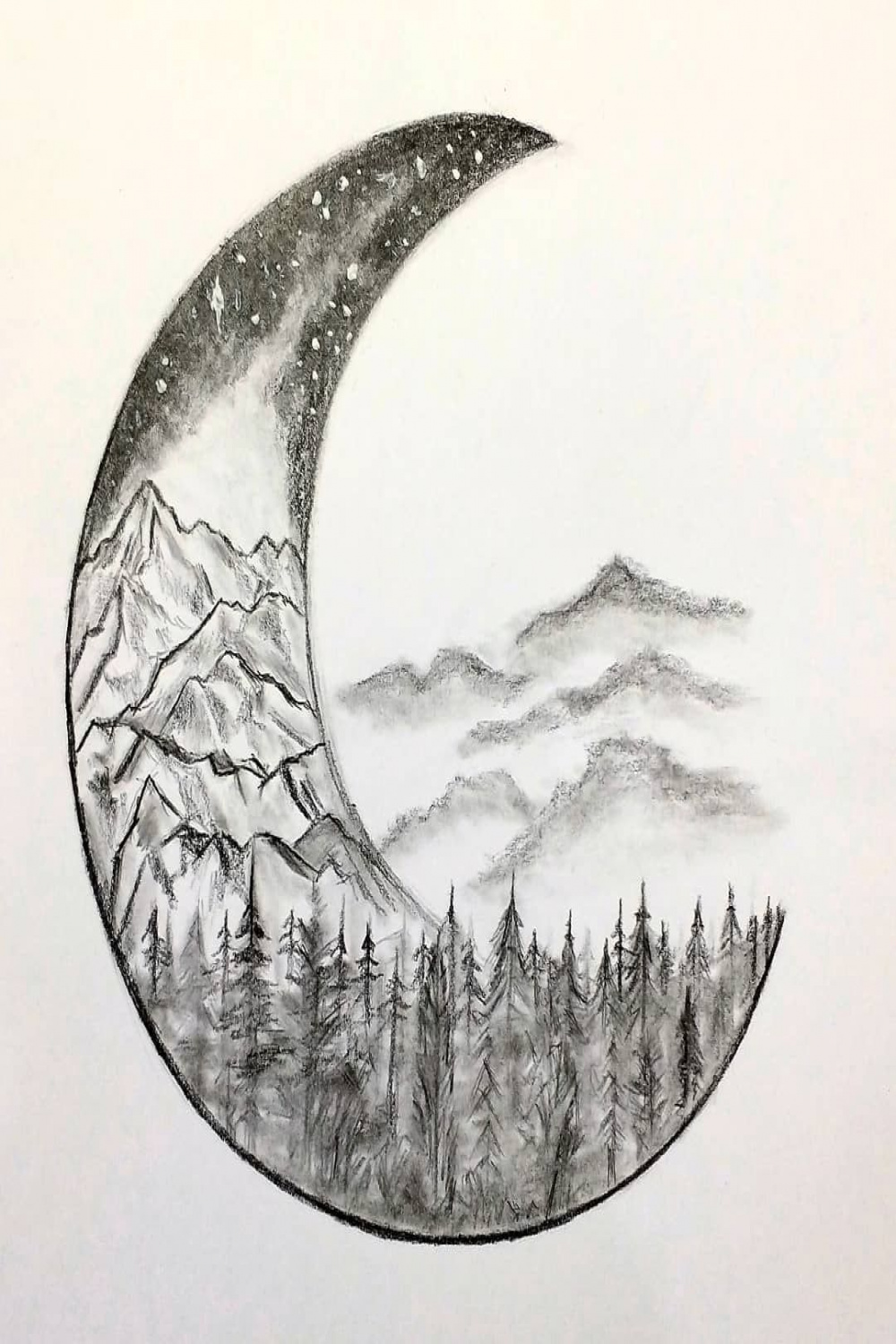 How to easily sketch mountains moon trees and the galaxy  Easy