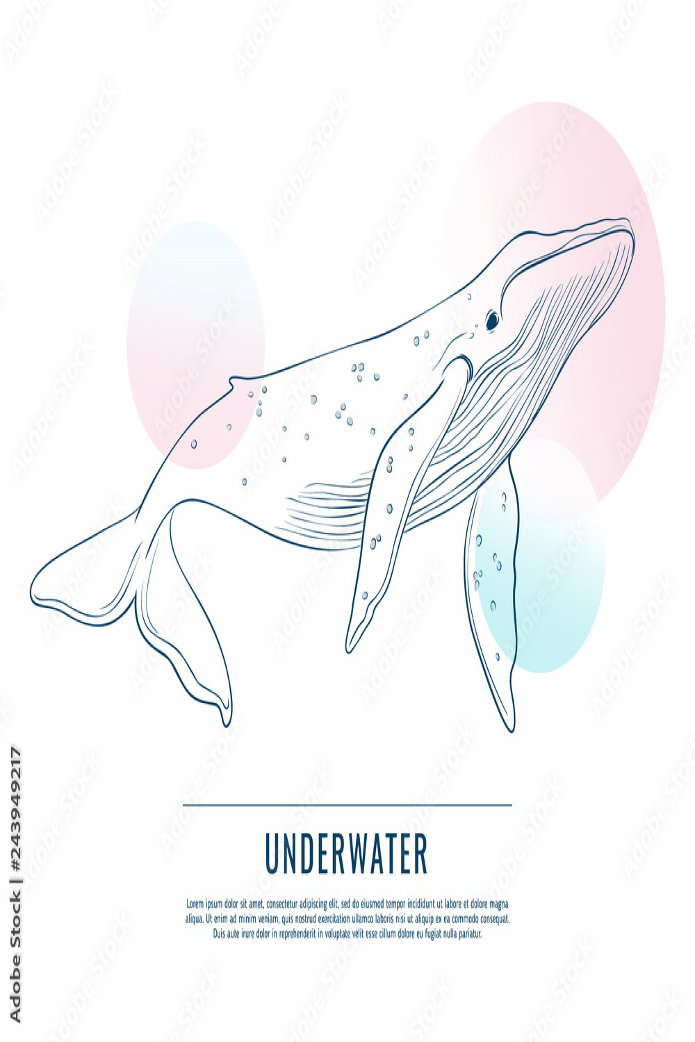 Huge whale with contrast circles doodle art