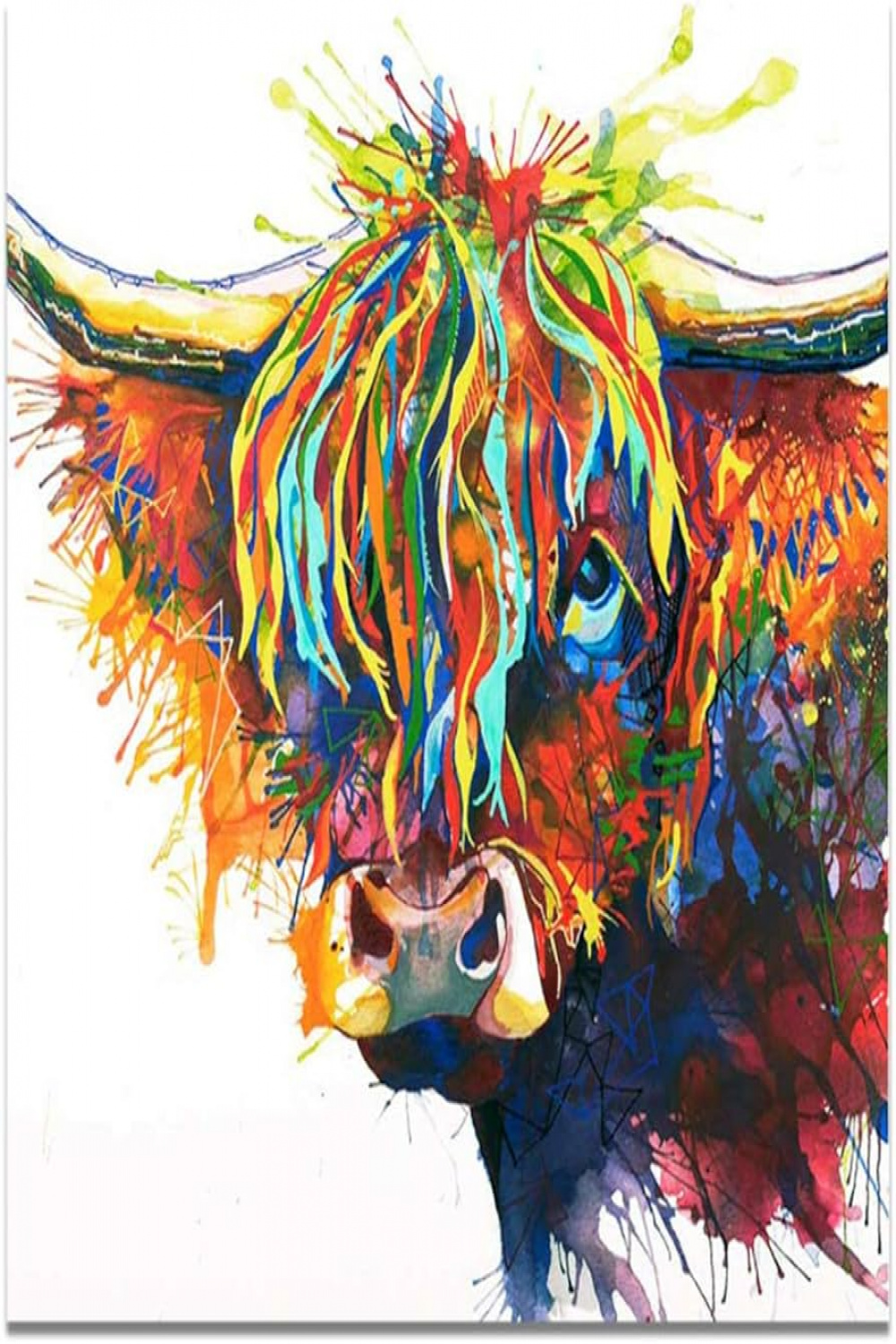 HYFBH Animal Colourful Cow Pop Art Portrait Poster Oil Painting Wall Decor  Painting on Canvas Art Prints for Living Room Decor  x  cm (