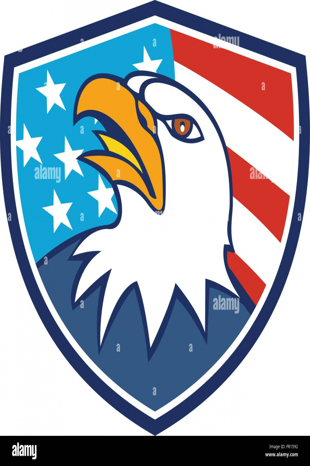 Illustration of an american bald eagle head looking up viewed from