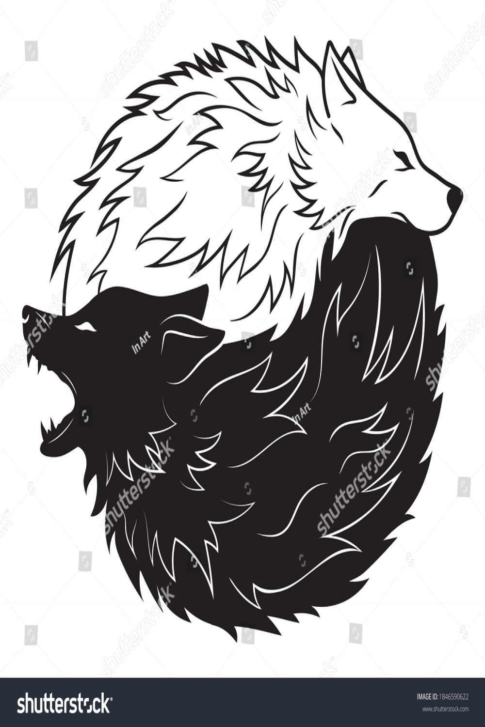 Illustration Yin Yang Wolf Portrait Black Stock Vector (Royalty
