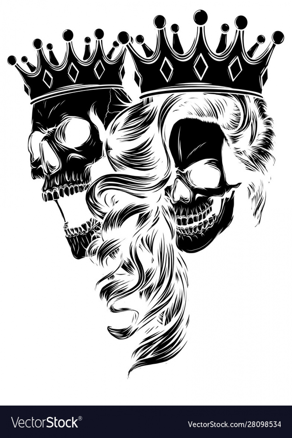 King and queen death portrait a skull Royalty Free Vector