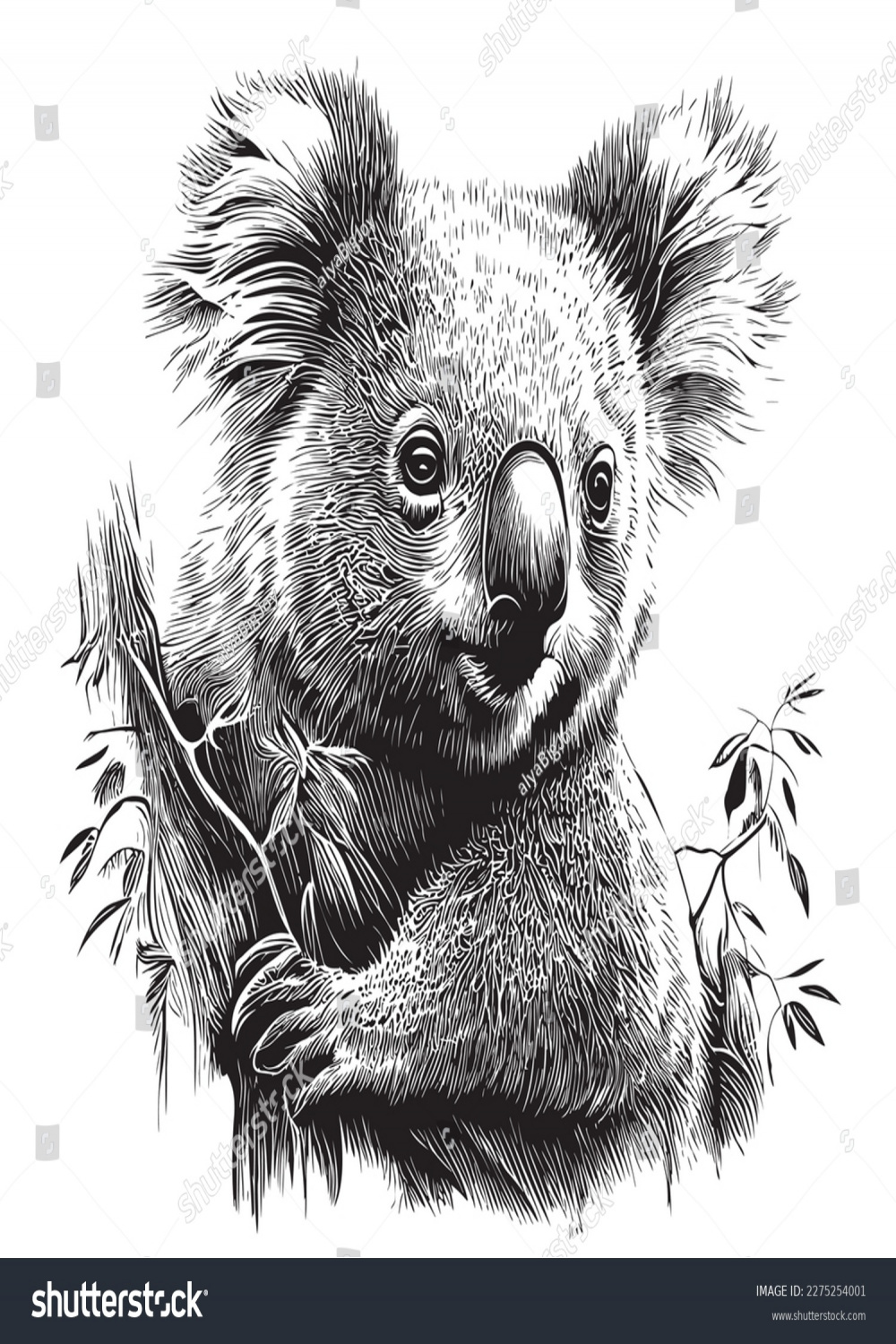 Koala porträt handgezeichnete Skizzengrafik, Wildtiere: Stock