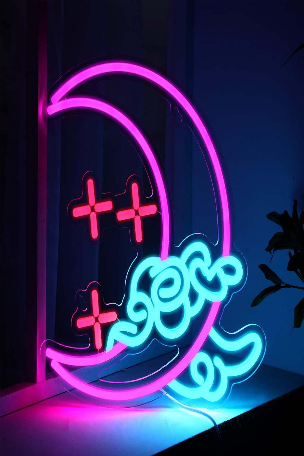 LED Cloud Moon Star Neon Sign, Art Neon Light, White Vibrations
